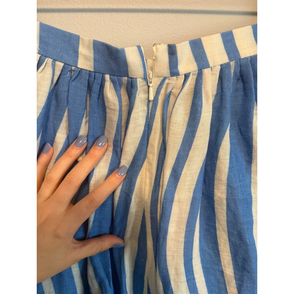 Bambah Beach Blue and White Sicily Striped 100% Linen Midi Skirt sz 12 - Picture 9 of 10